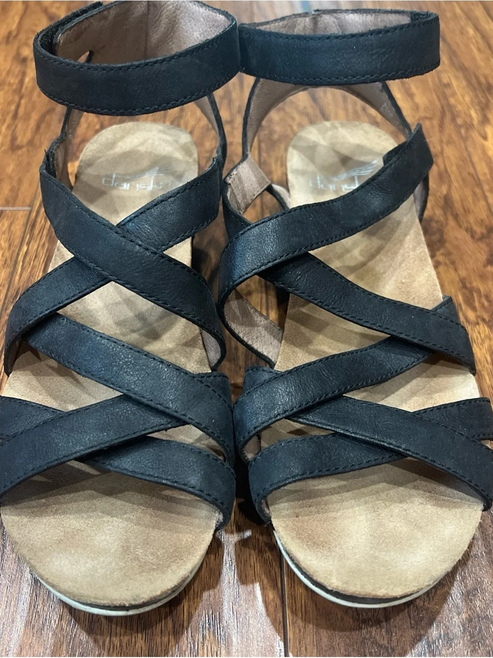 Dansko Black Leather Strappy Ankle Sandals Wedges Womens SZ 37